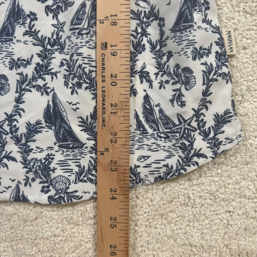 Magellan Outdoors Nautical Toile Fishing Dress XS 6-6X Girls White Blue